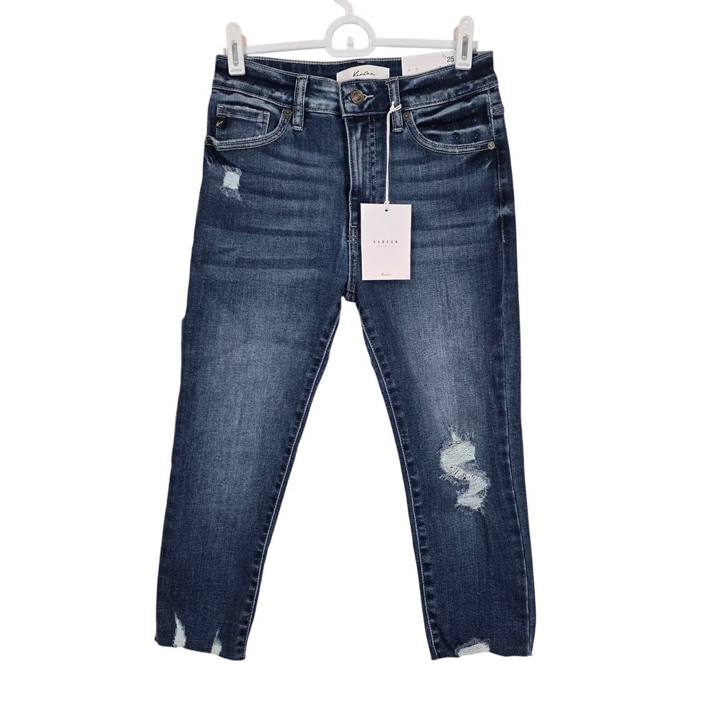 NEW NWT Women's KanCan Destructed Denim High Rise Skinny Capri Jeans | Size 3/25